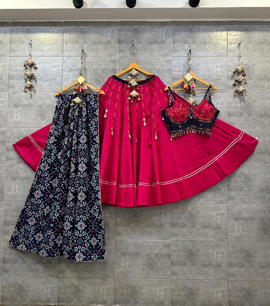 Black &amp; Red Patola Jaam Cotton Silk Chaniya Choli with 8 Mtr Flare for Navratri