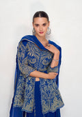 Royal Blue Georgette Embroidered Palazzo Suit with Net Dupatta