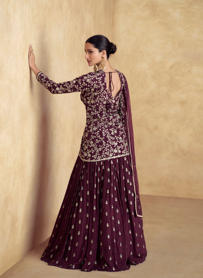 Maroon Premium Chinnon Silk Embroidered Anarkali with Net Dupatta
