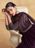 Deep Wine Georgette Anarkali Set with Net Dupatta