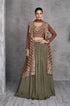 Dusty Brown & Olive Green Embroidered Chinon Lehenga & Cancan