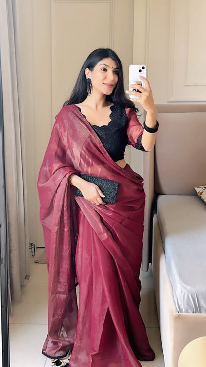 Premium Gold Coin Saree With Beautiful Pattern &amp; Attractive Georgette Stiched Blouse