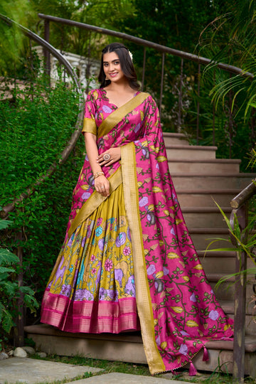 Women's Special Kalamkari Print With Zari Weaving Border Lehenga Choli