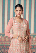 Blush Pink Premium Chinon Silk Embroidered Sharara Set with Dupatta