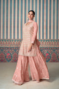Blush Pink Premium Chinon Silk Embroidered Sharara Set with Dupatta