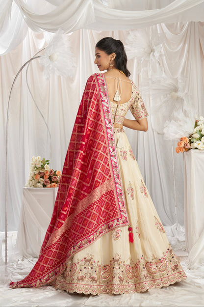 Cream Golden Tissue Lehenga with Gotapatti &amp; Sequins Embroidery