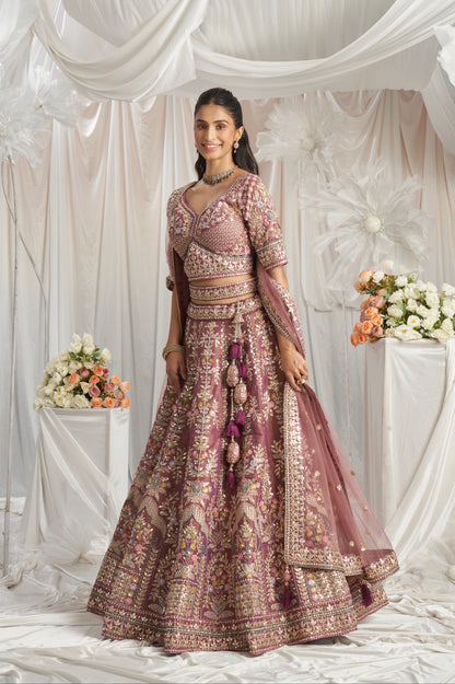 Lavender Gold Bridal Net Lehenga with Gotapatti &amp; Sequins Work