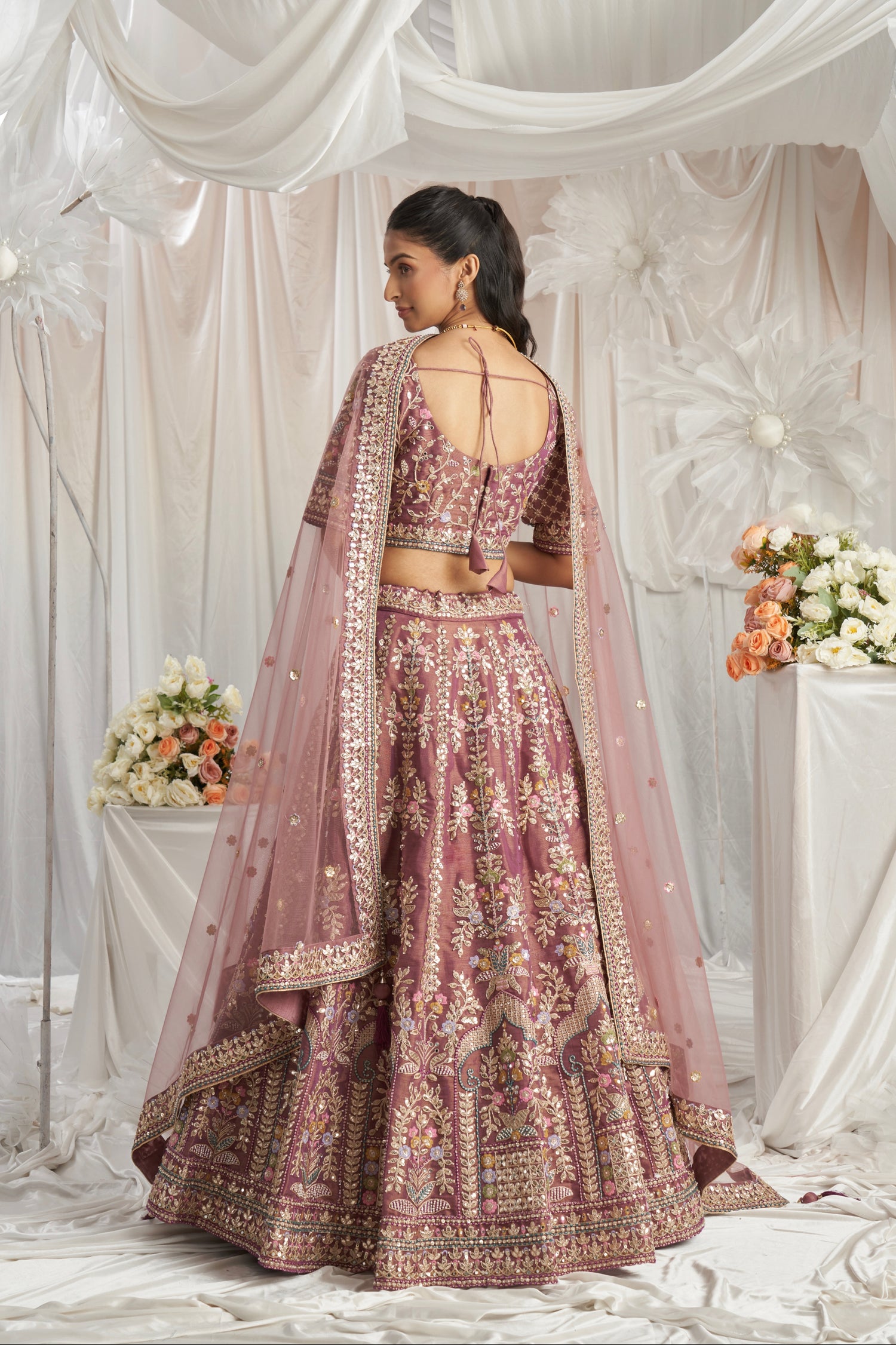 Lavender Gold Bridal Net Lehenga with Gotapatti & Sequins Work Lavender Gold Bridal Net Lehenga with Gotapatti & Sequins Work