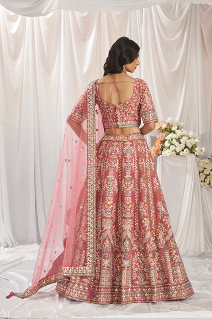 Rose Gold Bridal Net Lehenga with Gotapatti &amp; Sequins Work