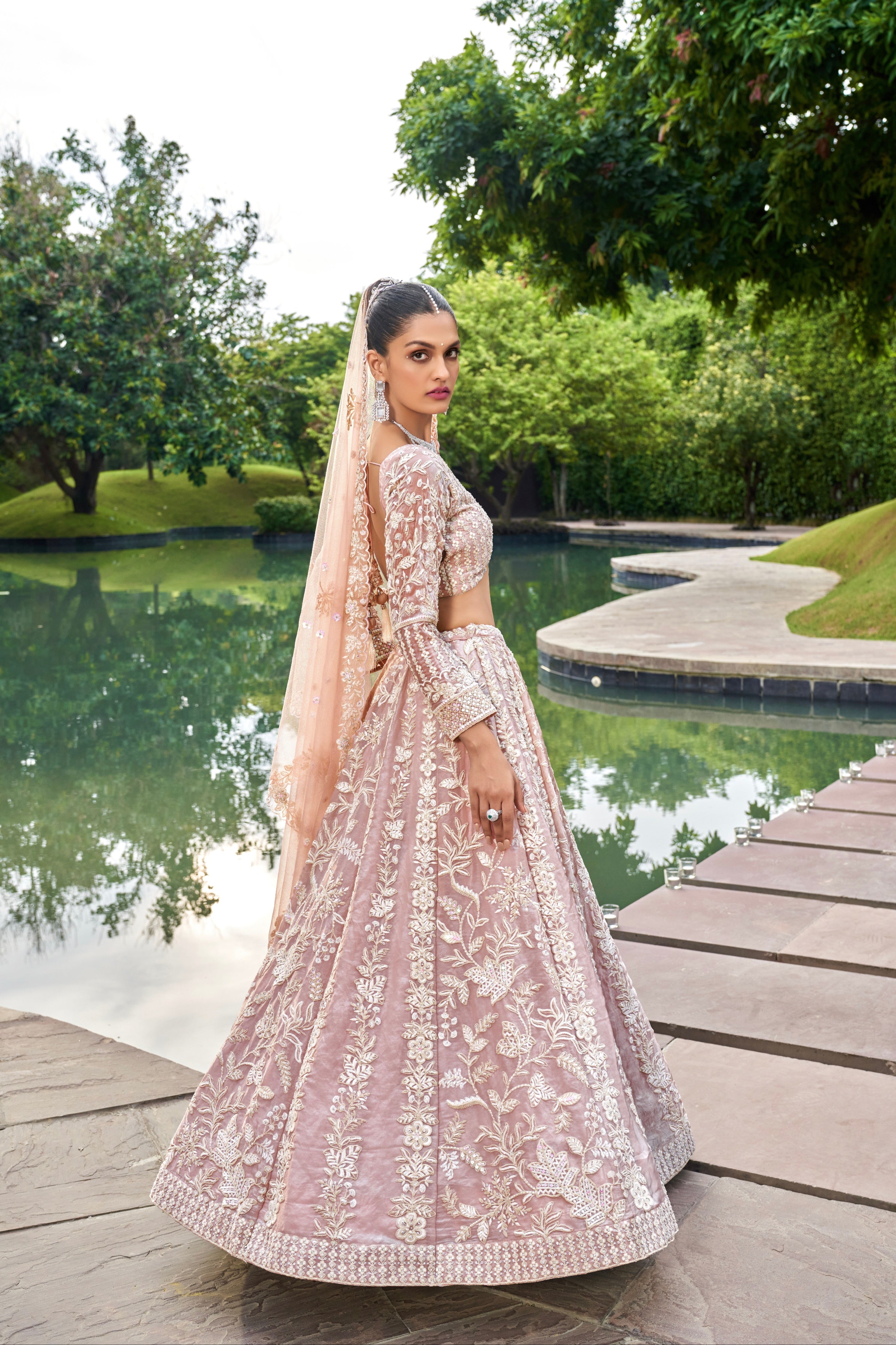 Nude Organza Bridal Lehenga with Zarkan &amp; Sequins Work
