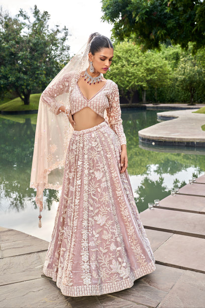 Nude Organza Bridal Lehenga with Zarkan &amp; Sequins Work