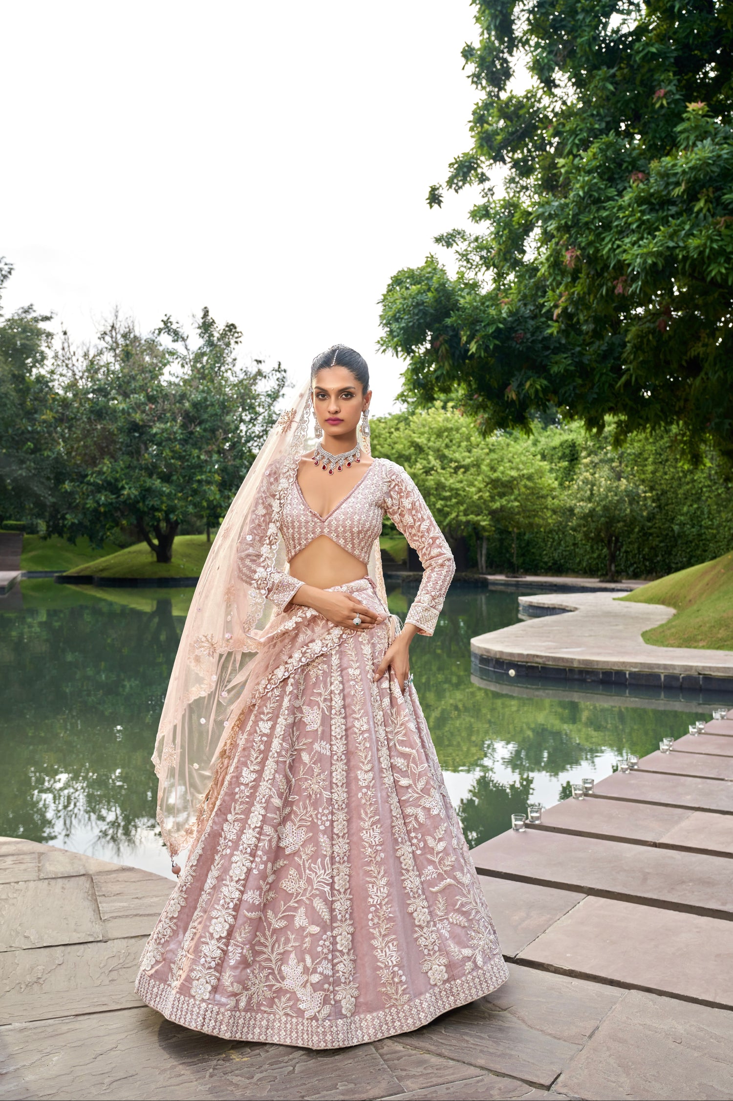Nude Organza Bridal Lehenga with Zarkan &amp; Sequins Work
