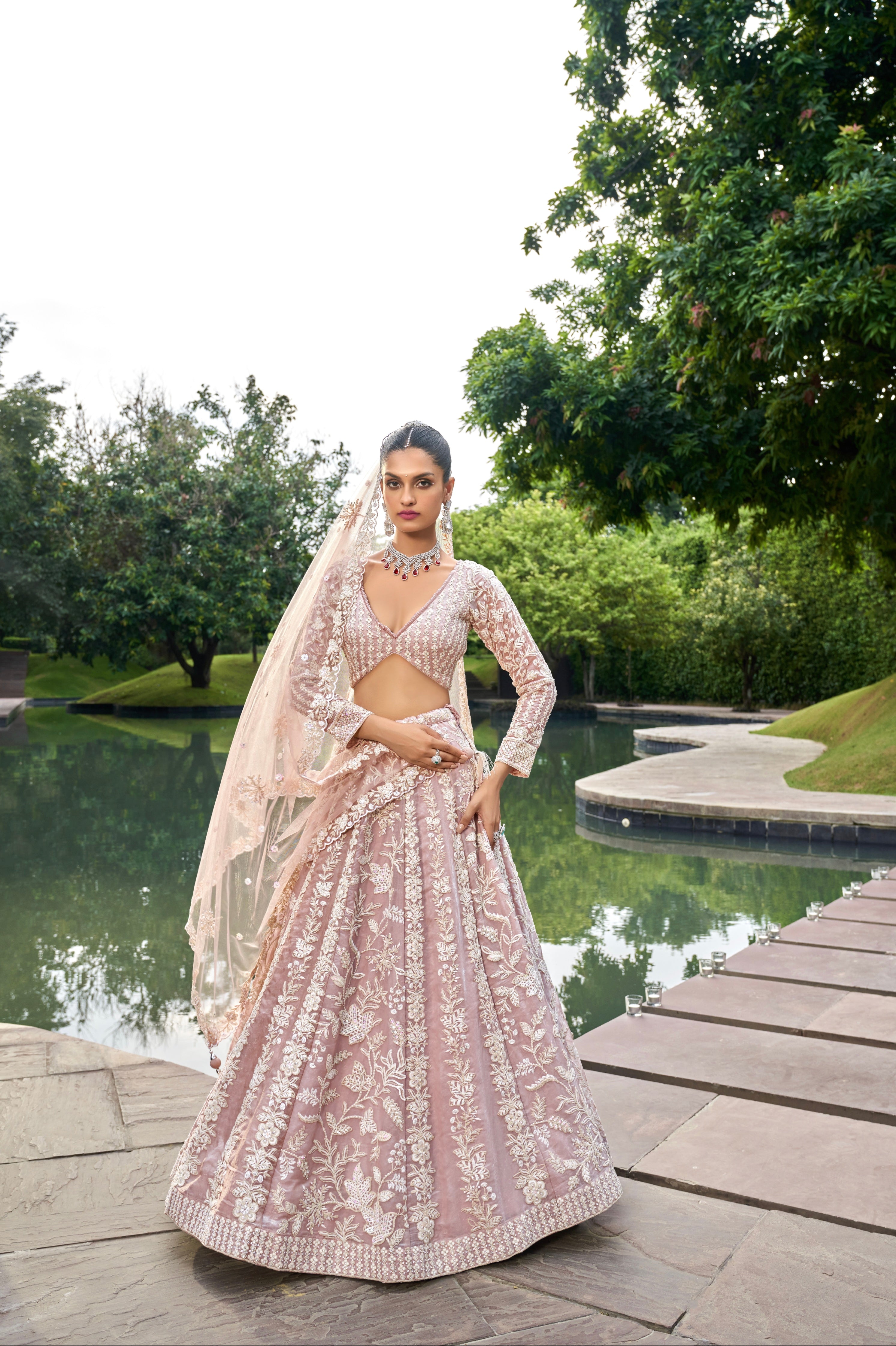 Nude Organza Bridal Lehenga with Zarkan &amp; Sequins Work