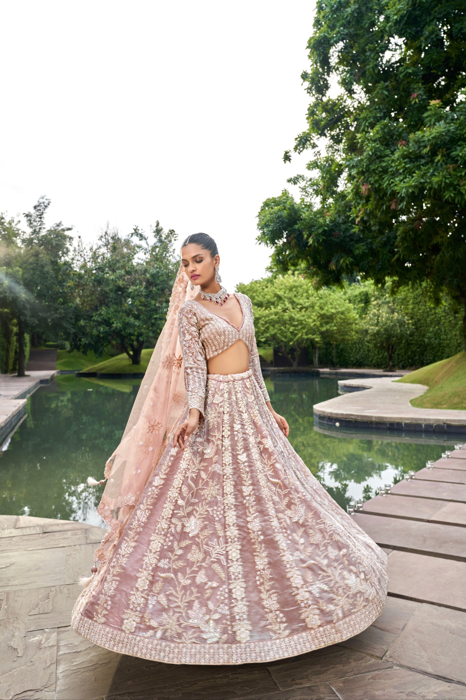 Nude Organza Bridal Lehenga with Zarkan &amp; Sequins Work