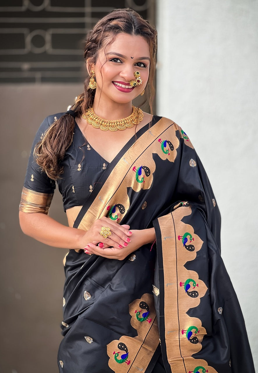 Women's Designer Banarasi Paithani Silk with Meenakari Pallu Saree