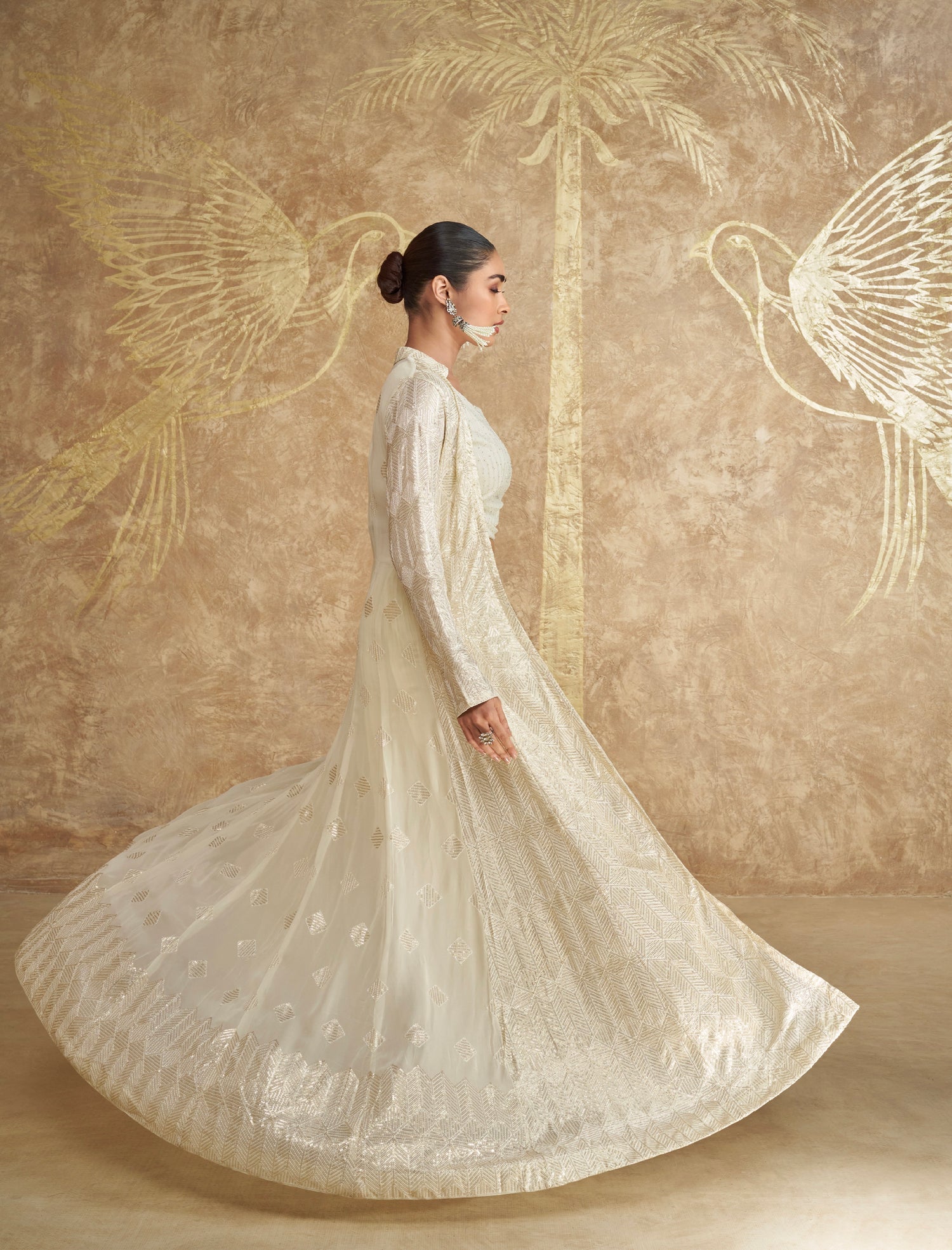 Ivory White Georgette Anarkali with Golden Embroidered Jacket | Buy Online at Anant Exports Ivory White Georgette Anarkali with Golden Embroidered Jacket | Buy Online at Anant Exports