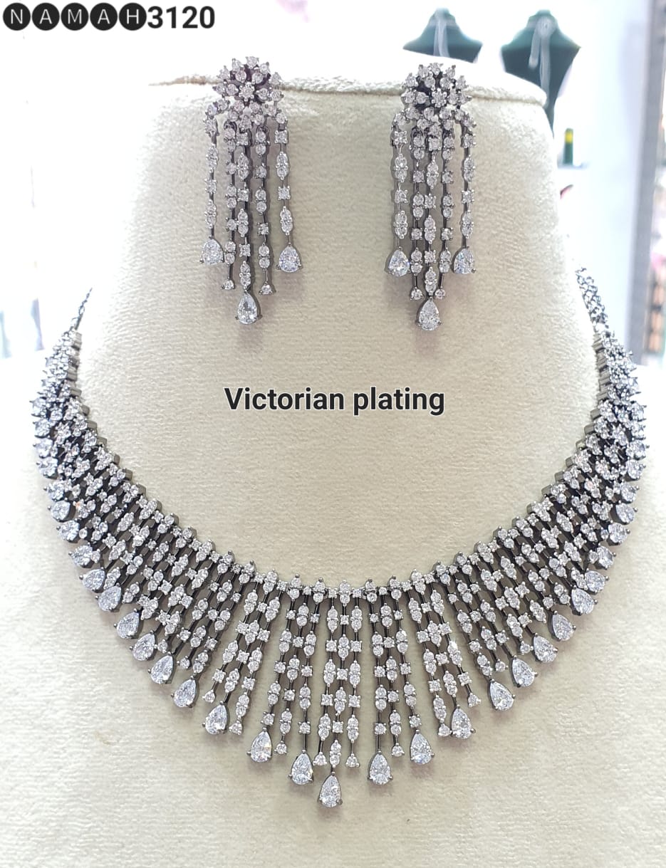 American Diamond Antique Stone Necklace Set