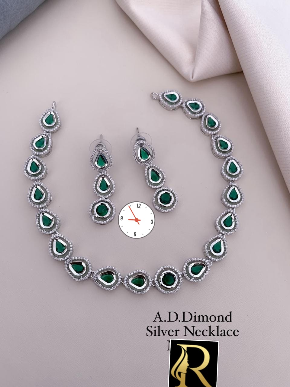 American Diamond And Stone Beautiful Necklace with Earrings