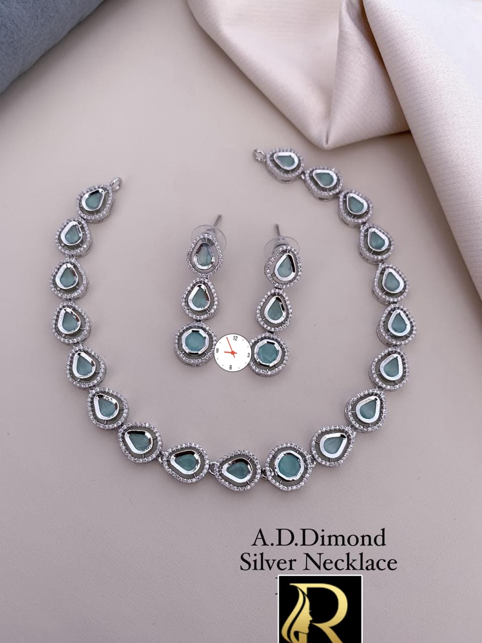 American Diamond And Stone Beautiful Necklace with Earrings