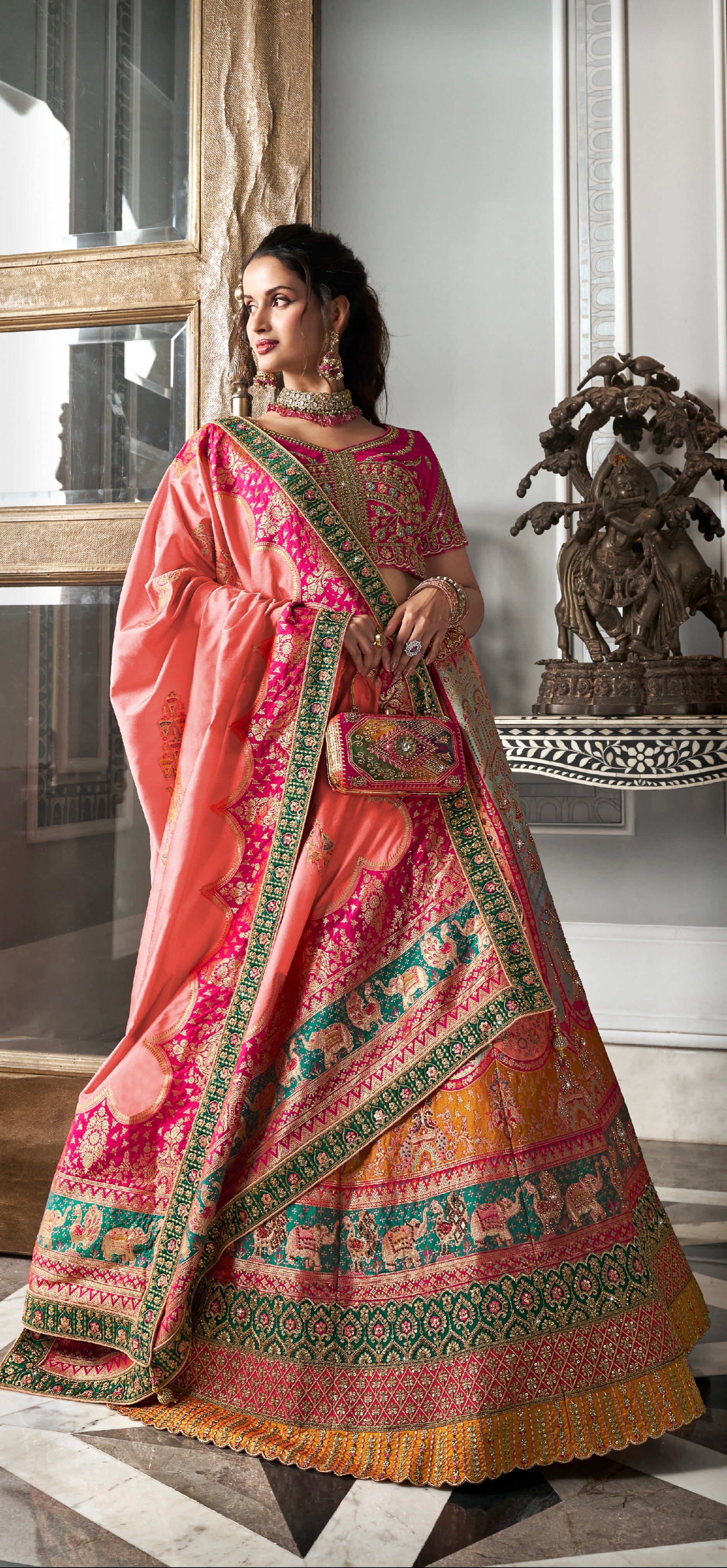Pink Banarasi Silk Lehenga Choli with Zarkan Codding Work