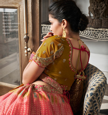 Orange &amp; Gold Banarasi Silk Lehenga Choli with Zarkan Work