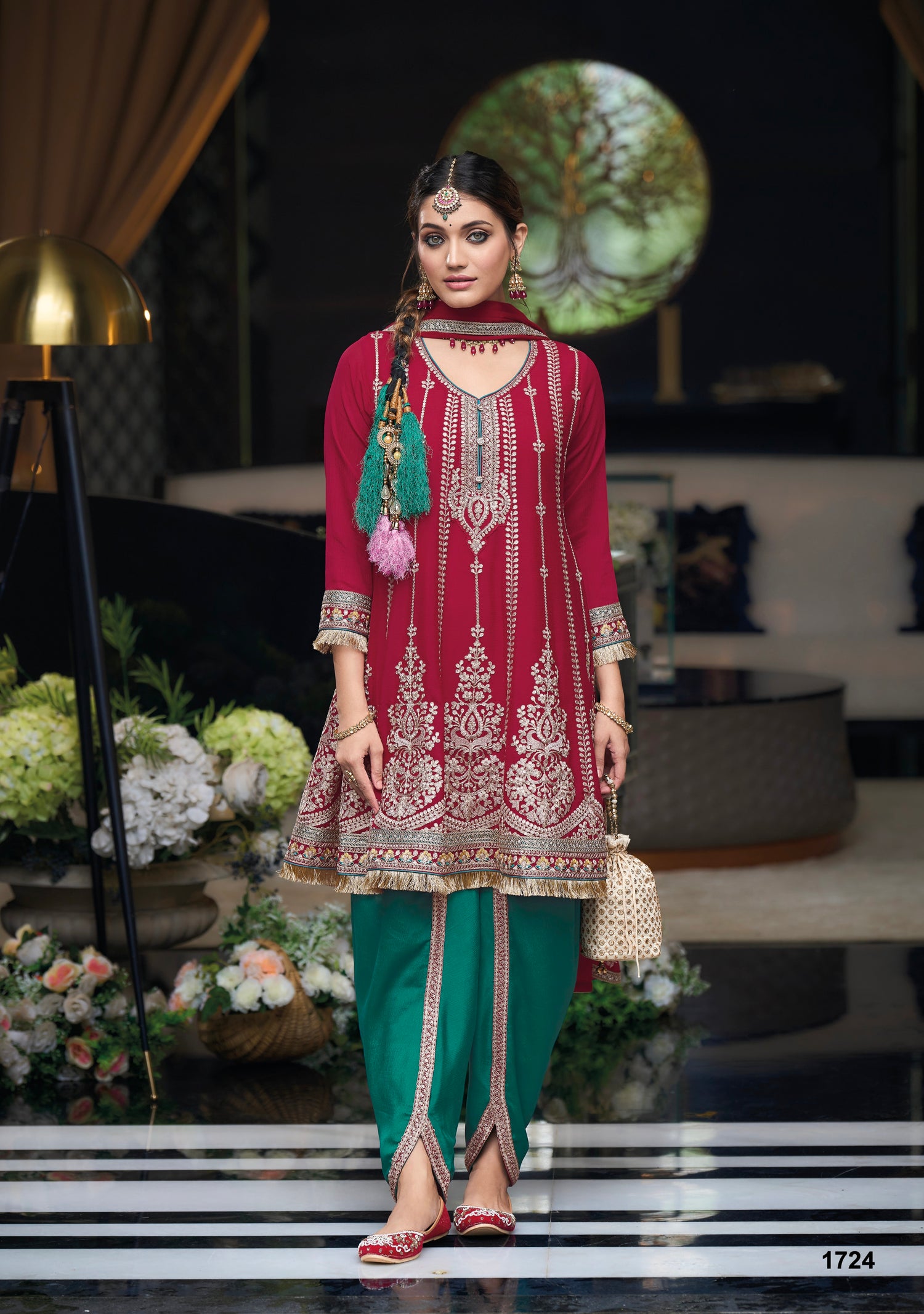 Maroon Embroidered Dhoti Suit with Green Dhoti Pants Anant Tex Exports Private Limited Maroon Embroidered Dhoti Suit with Green Dhoti Pants Anant Tex Exports Private Limited