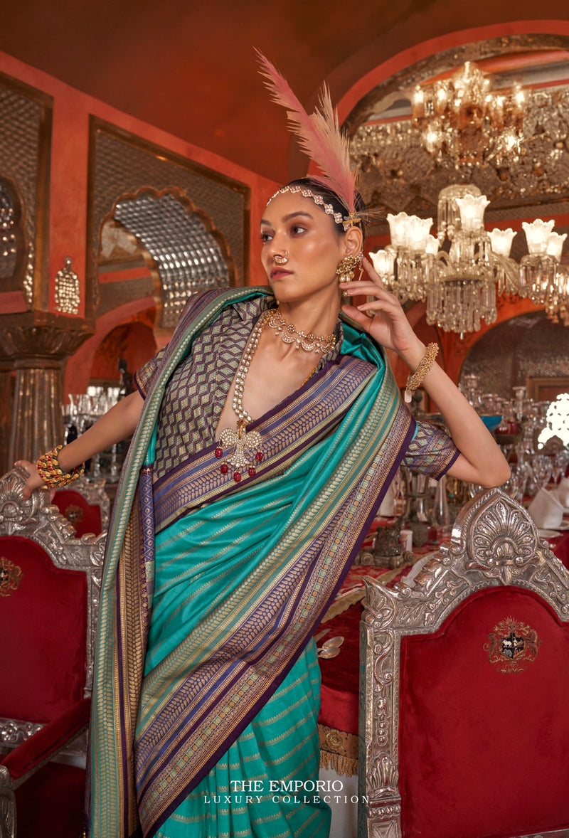 Blue Kanjivaram Silk Saree with Gold Weaving