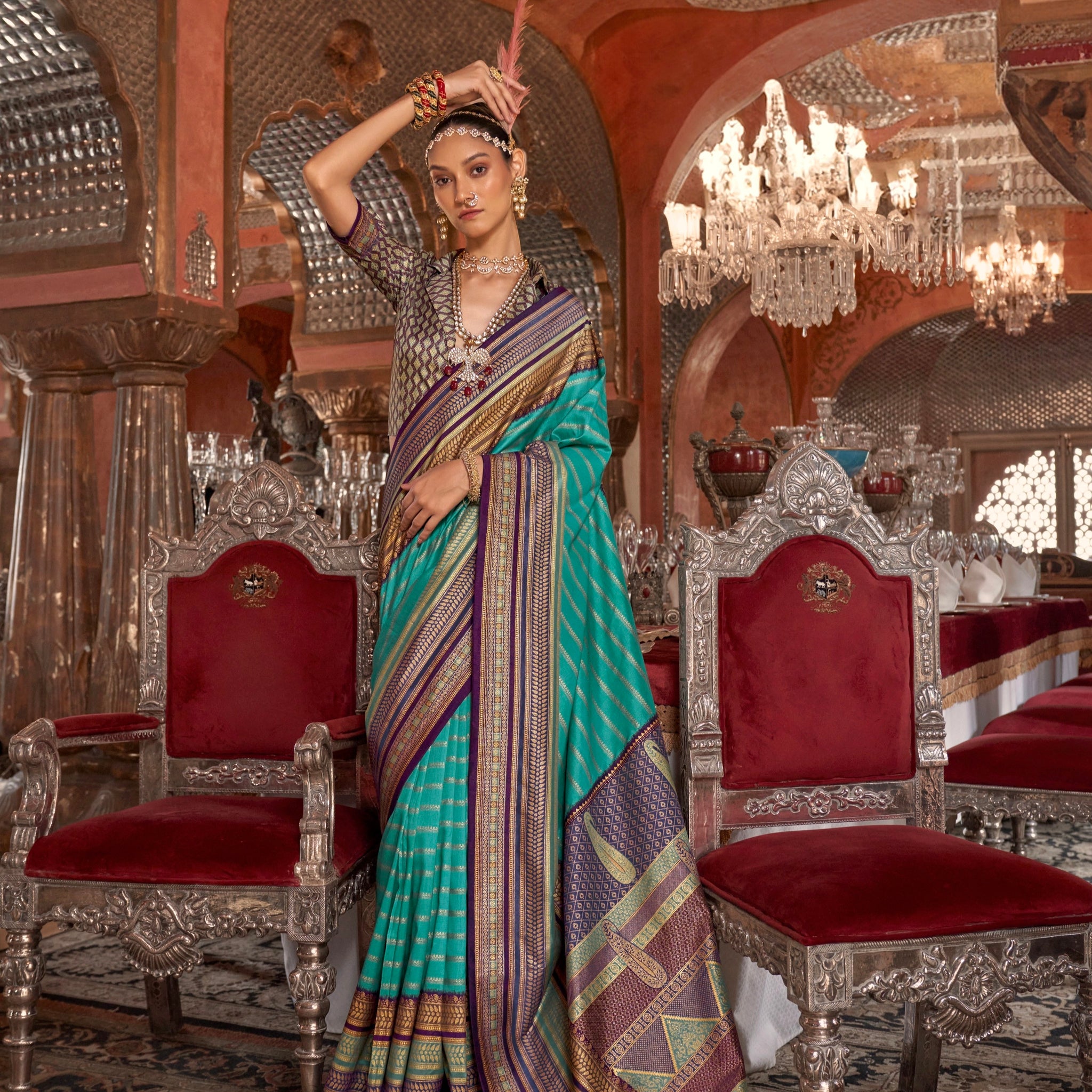 Blue Kanjivaram Silk Saree with Gold Weaving