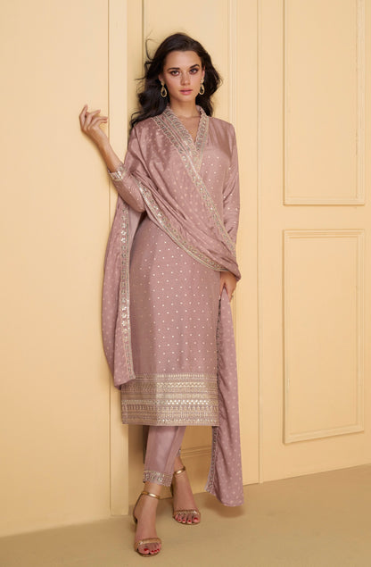 Lavender Viscose Jacquard Silk Straight-Cut Suit &amp; Embroidered Dupatta