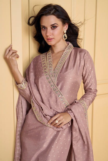 Lavender Viscose Jacquard Silk Straight-Cut Suit &amp; Embroidered Dupatta