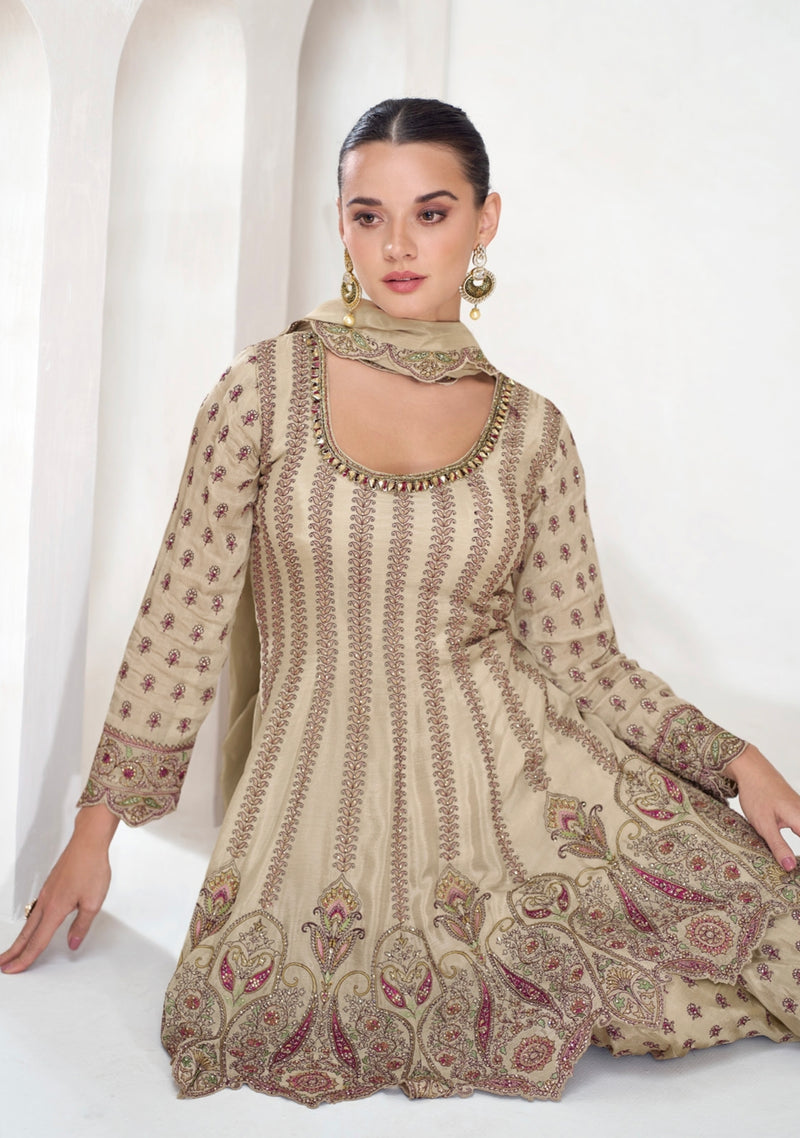 Beige Sharara Suit with Exquisite Traditional Embroidery