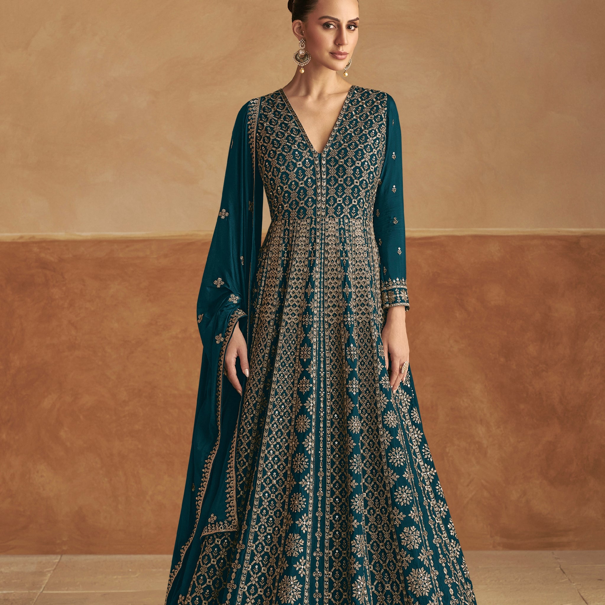 Green Anarkali Suit with Embroidery Dupatta