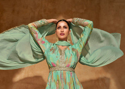 Seafoam Green Embroidered Gown with Premium Chinon Silk &amp; Dupatta