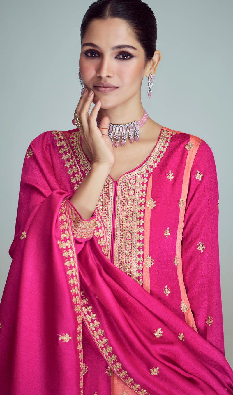 Pink Anarkali Suit with Intricate Gold Embroidery
