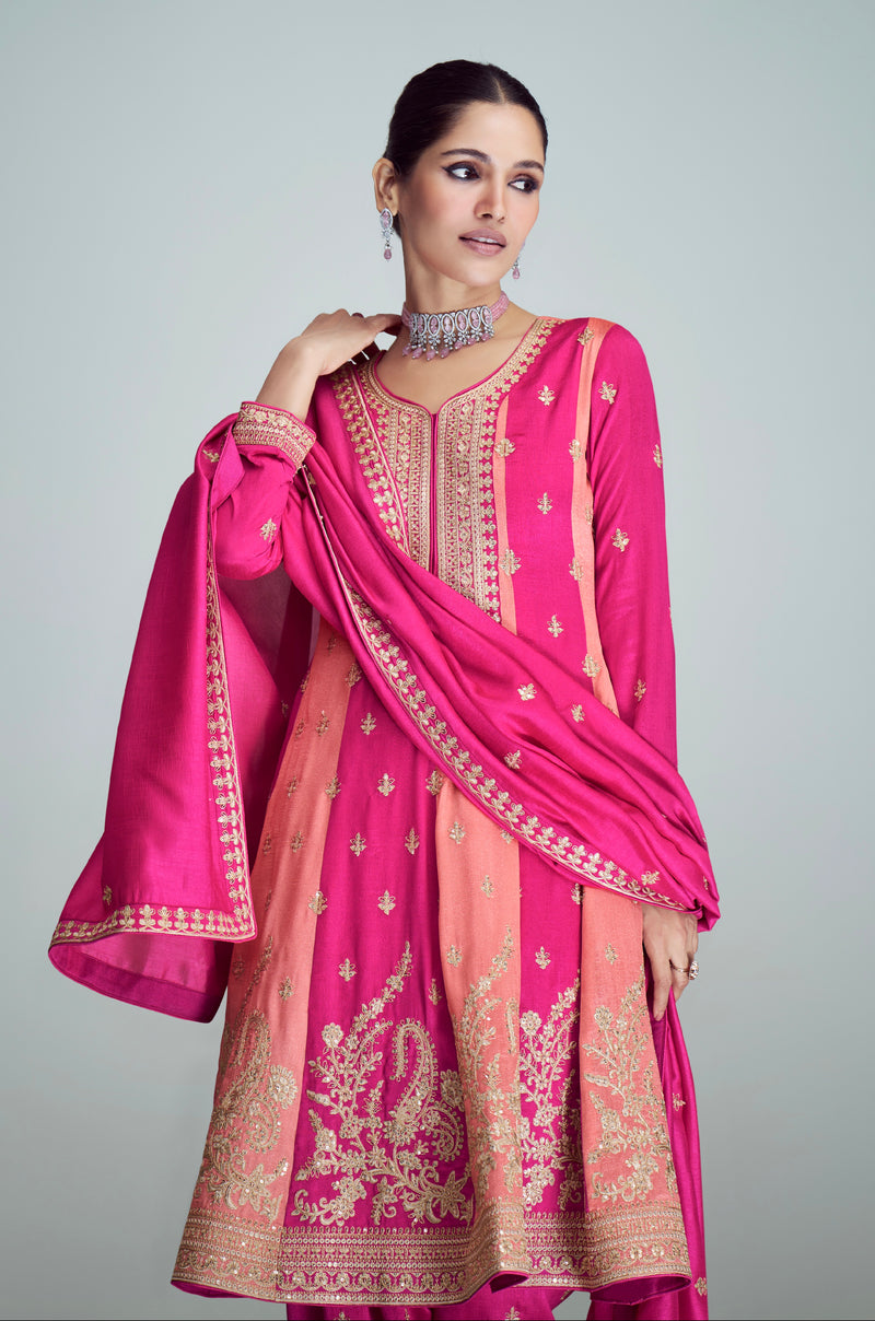 Pink Anarkali Suit with Intricate Gold Embroidery
