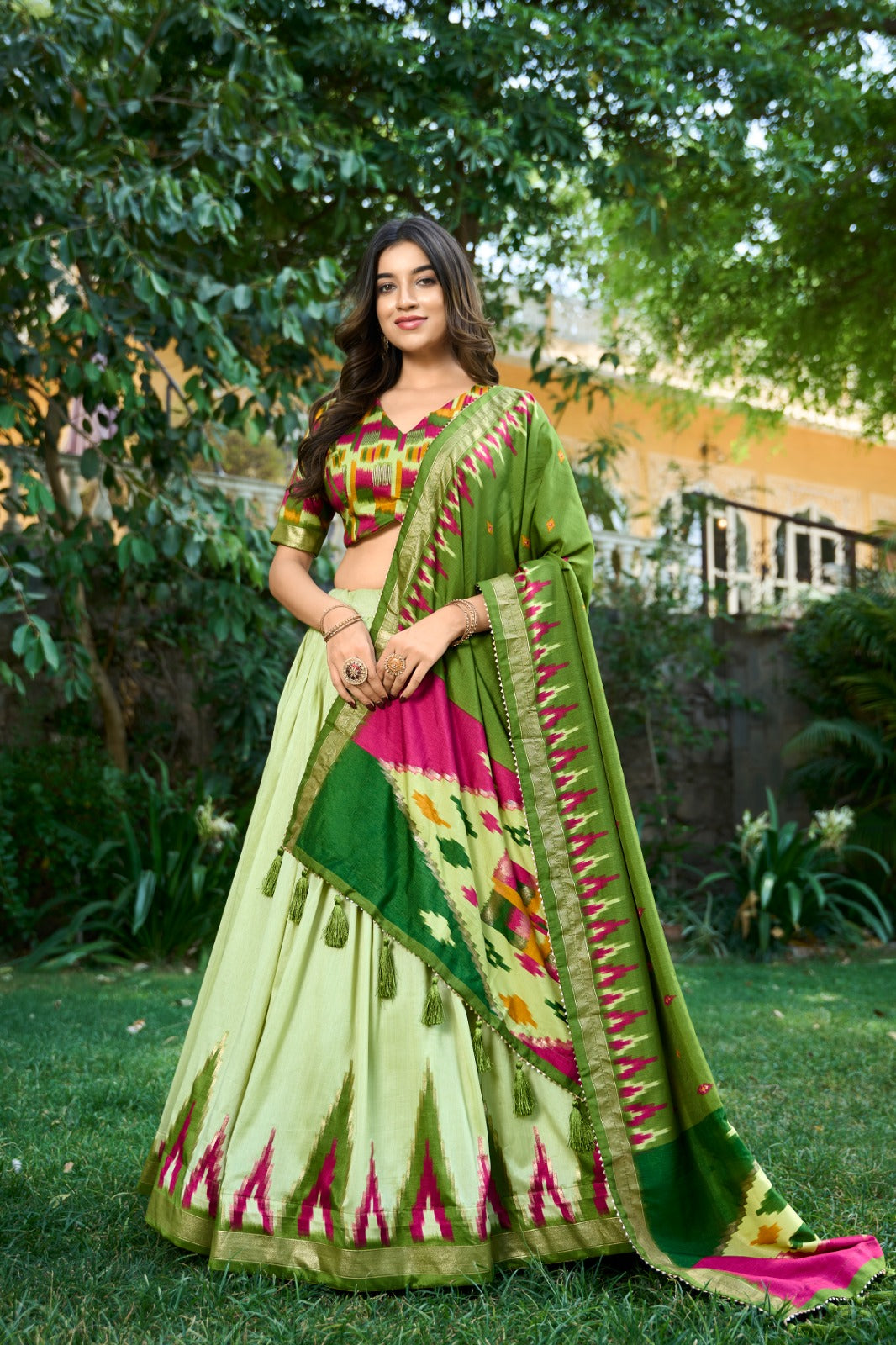 Women's Designer Party Wear Tussar Silk Floral Print Lehenga Choli