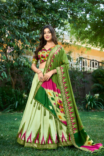 Women's Designer Party Wear Tussar Silk Floral Print Lehenga Choli