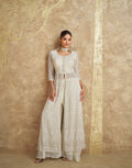 Classic White Georgette Embroidered Palazzo Suit Set