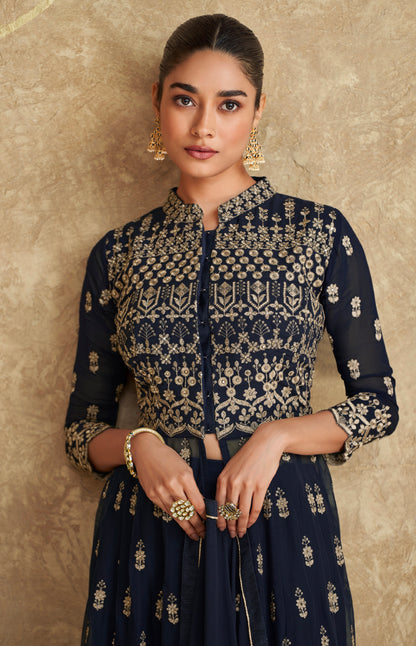 Royal Navy Blue Georgette Anarkali Suit with Dupatta