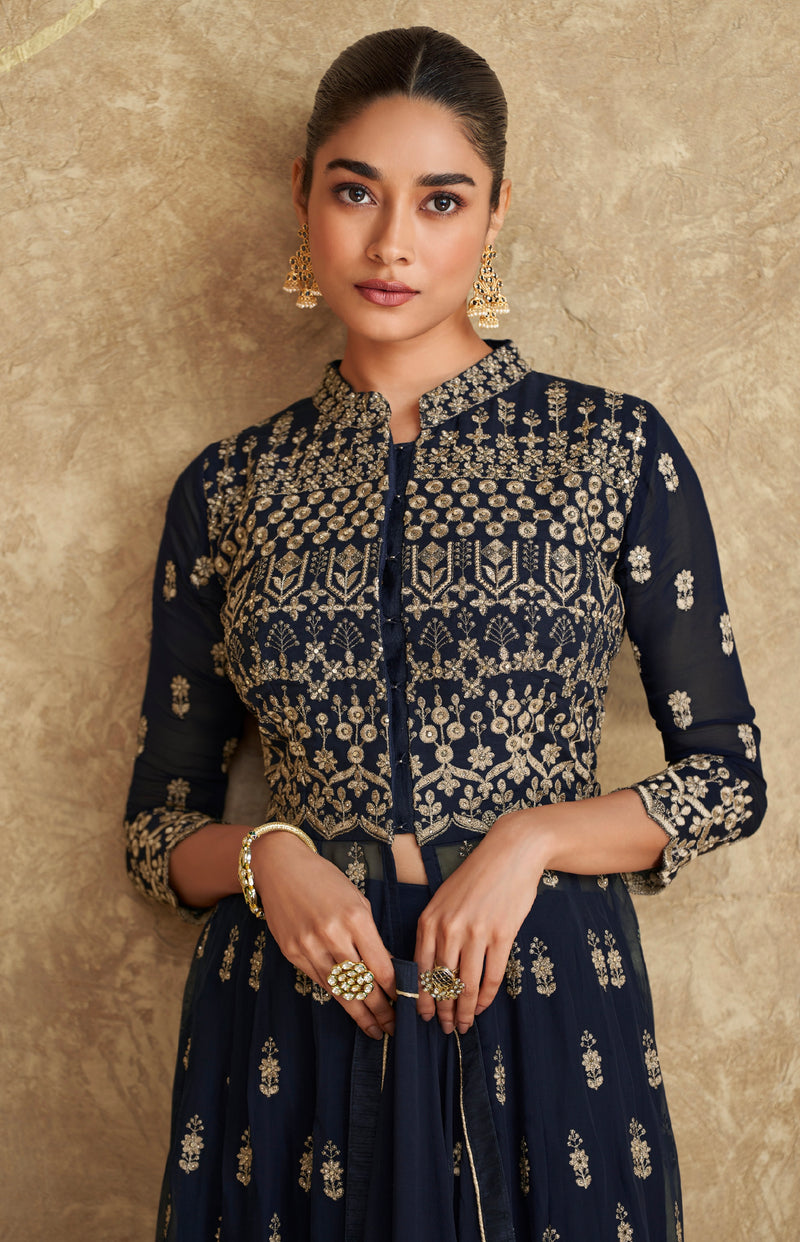 Royal Navy Blue Georgette Anarkali Suit with Dupatta