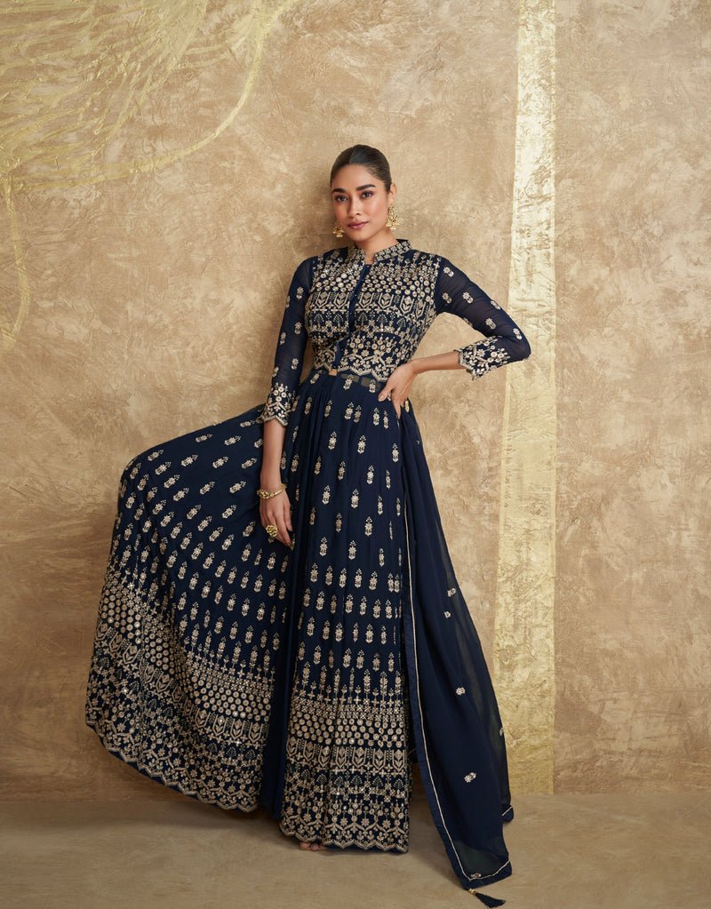 Royal Navy Blue Georgette Anarkali Suit with Dupatta
