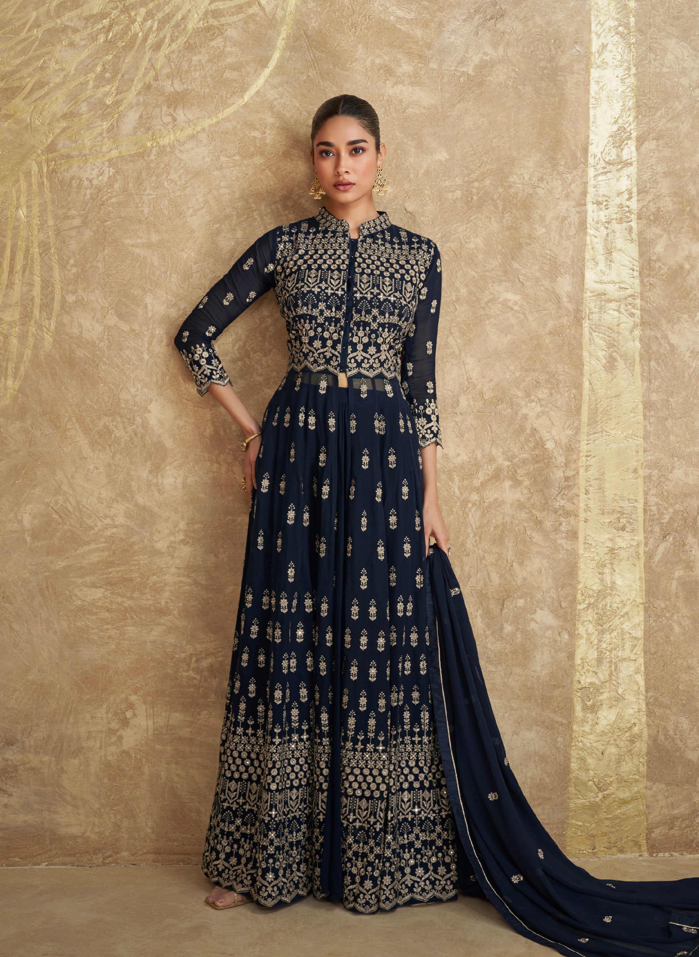 Royal Navy Blue Georgette Anarkali Suit with Dupatta