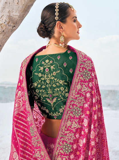 Purple Bandhani Patola Saree with Zari Borders &amp; Dual Blouses