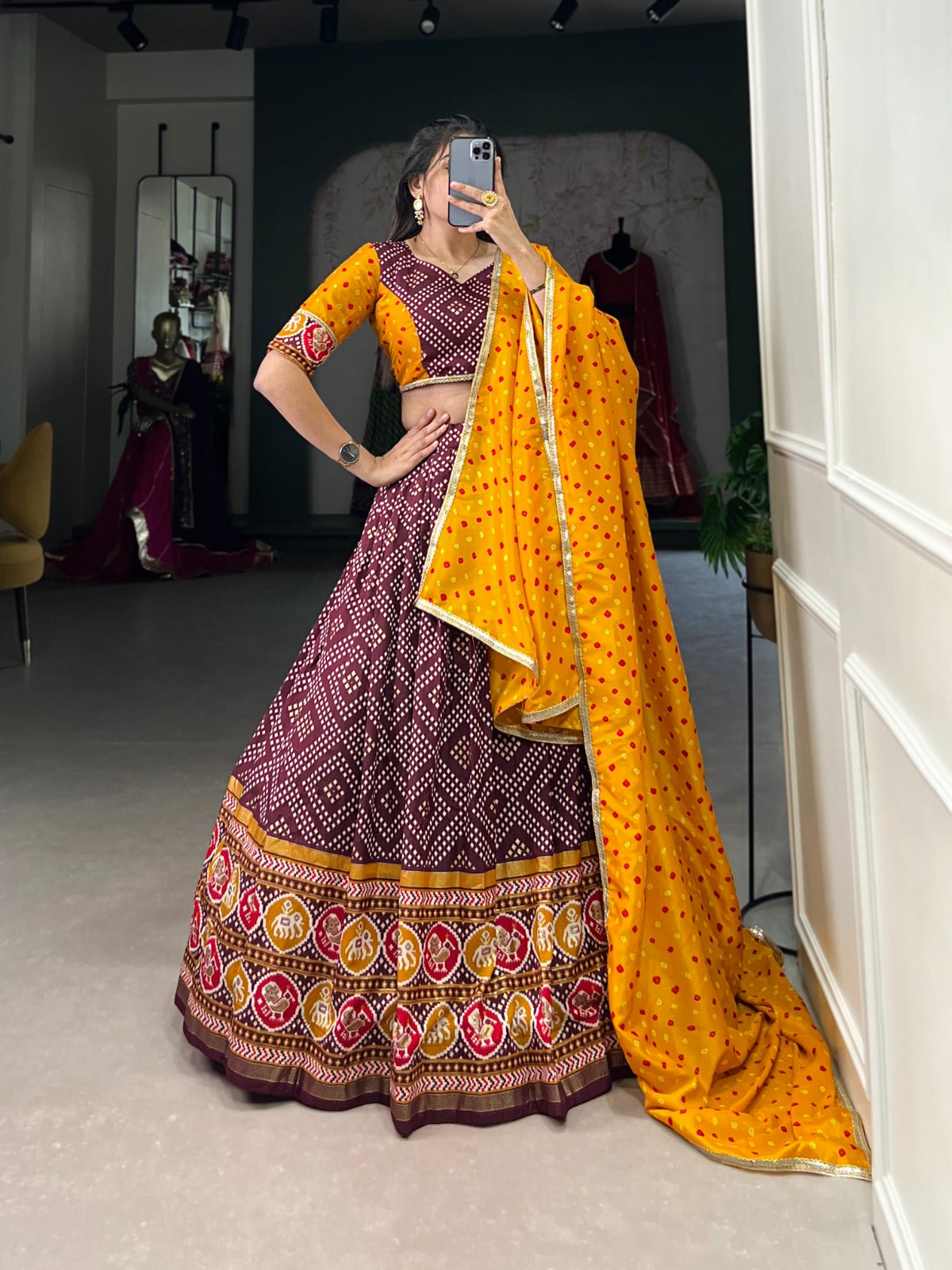 Bandhej &amp; Patola Print Lehenga Choli