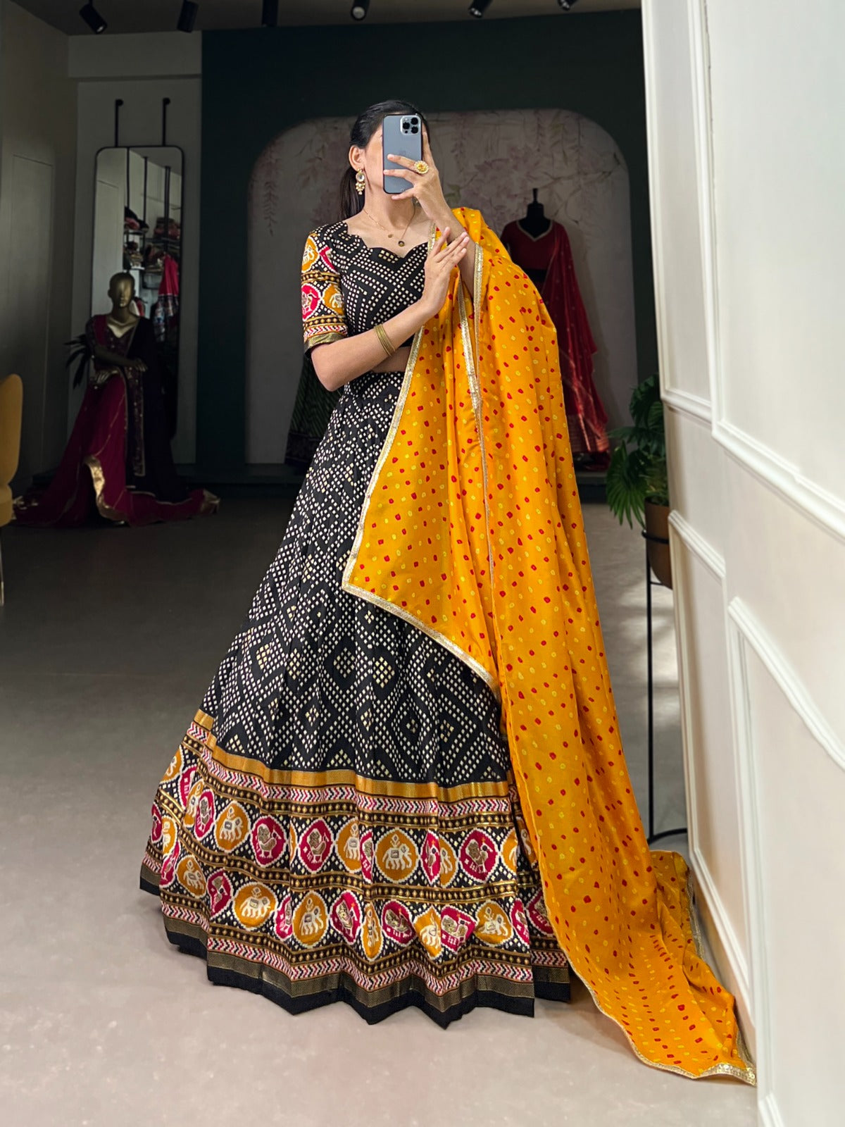 Bandhej &amp; Patola Print Lehenga Choli