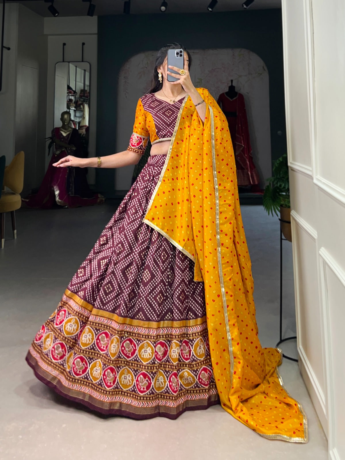 Bandhej &amp; Patola Print Lehenga Choli
