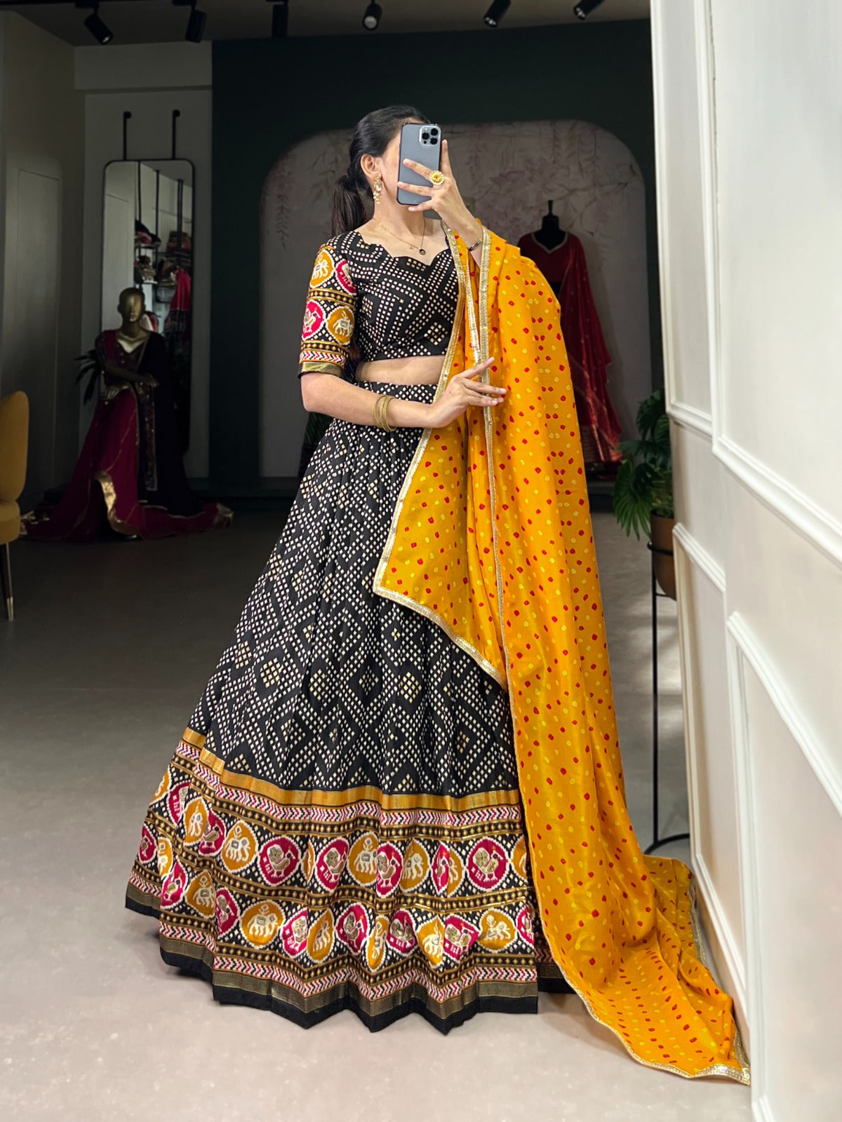 Bandhej &amp; Patola Print Lehenga Choli