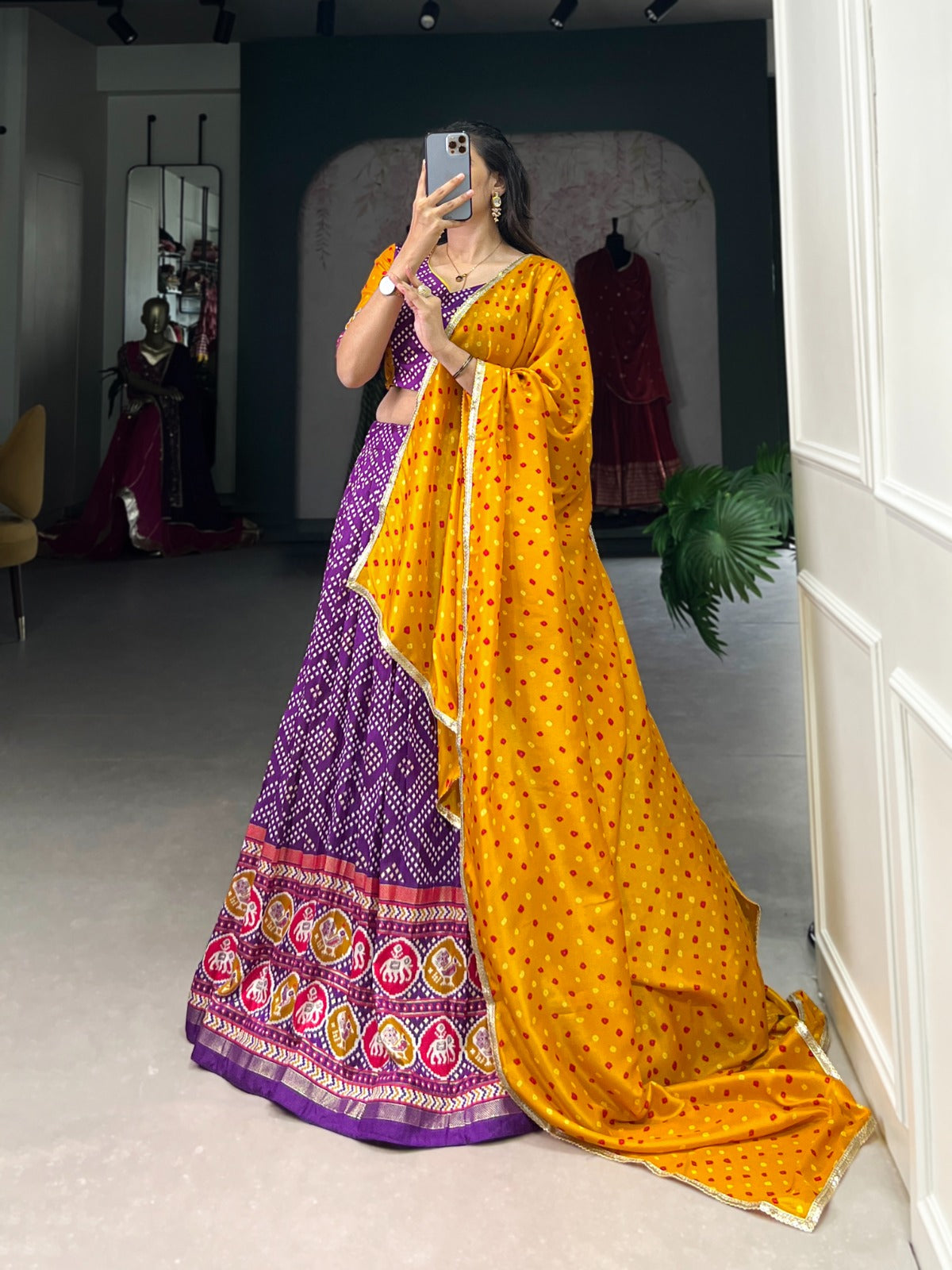 Bandhej &amp; Patola Print Lehenga Choli