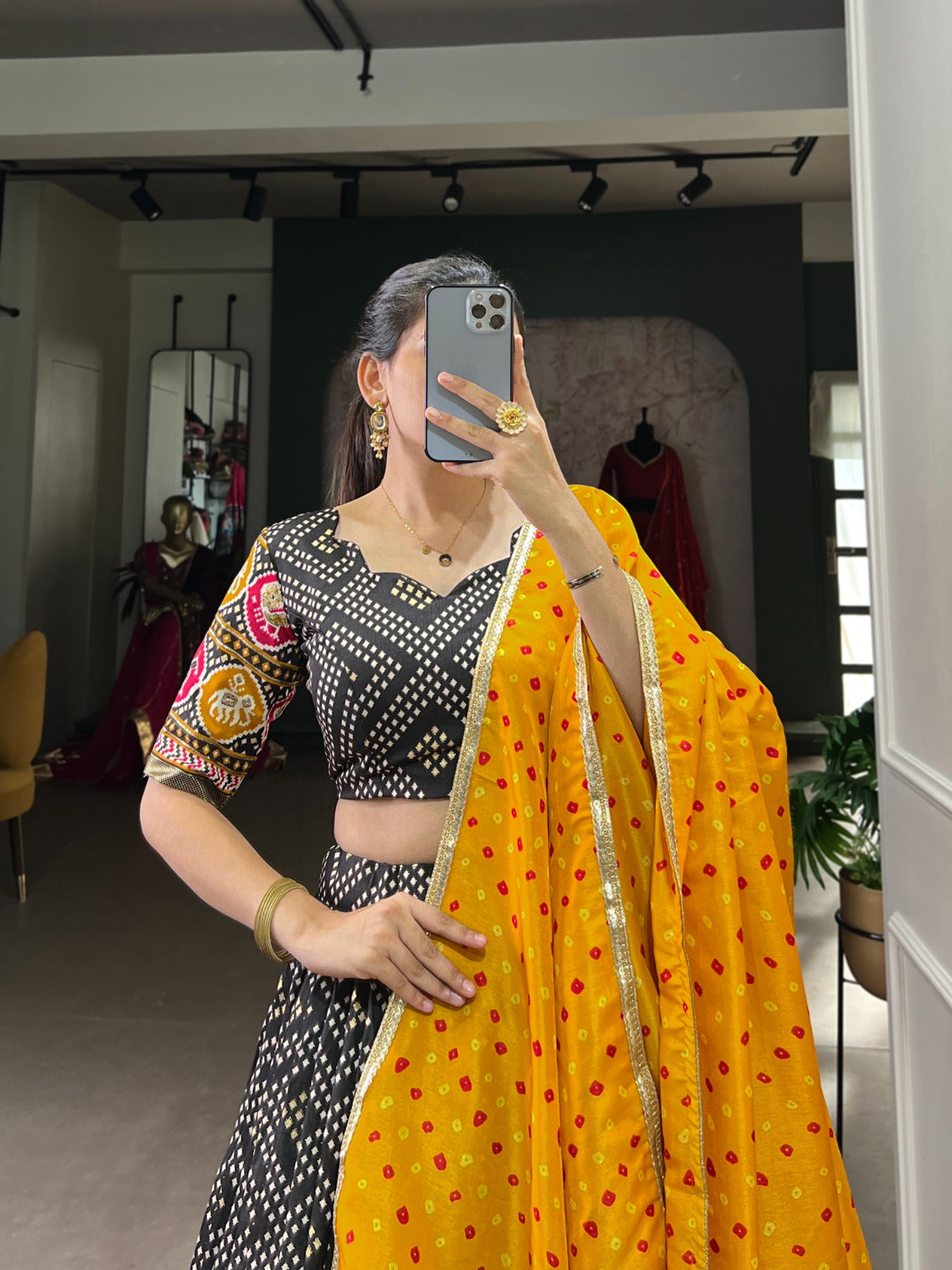 Bandhej &amp; Patola Print Lehenga Choli