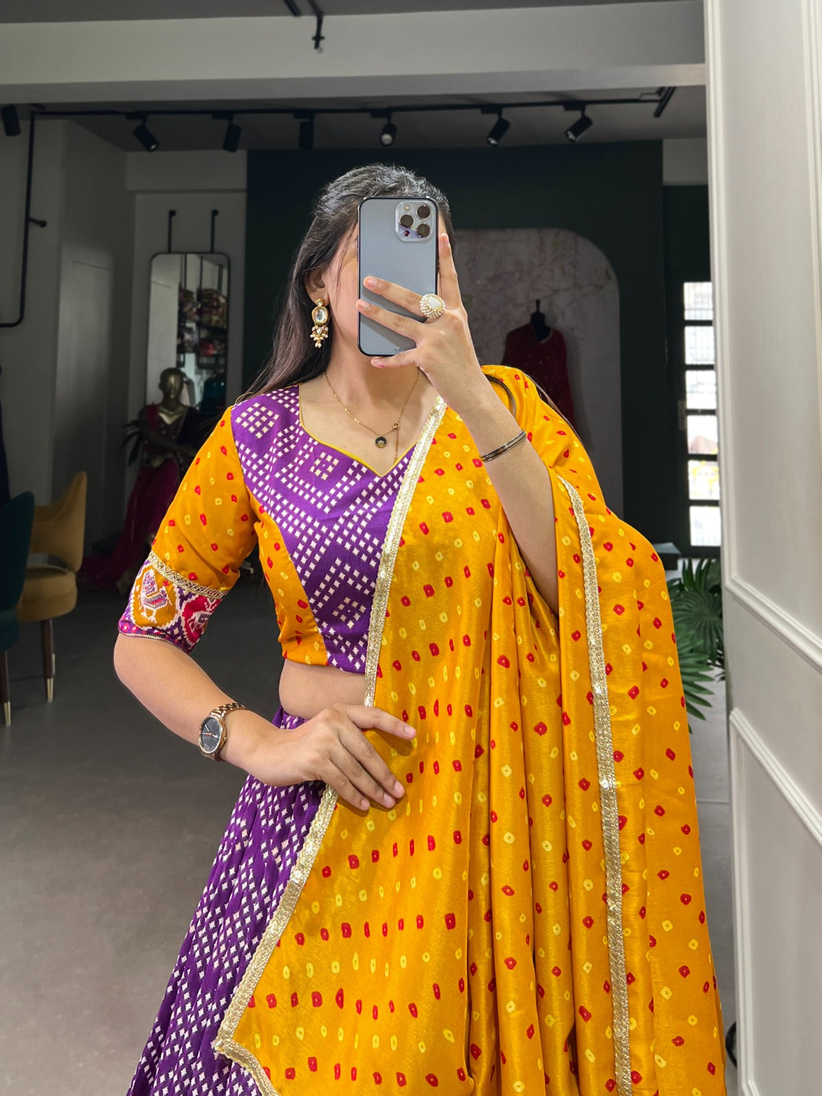 Bandhej &amp; Patola Print Lehenga Choli